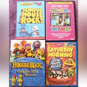 DVD Bundle of 4: Fraggle Rock❤️ SchoolHouse Rock💙 Sid/MartyKrofft💜 Free2BeU+Me